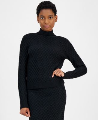 Diamond-patterned turtleneck sweater set A113 main image 0