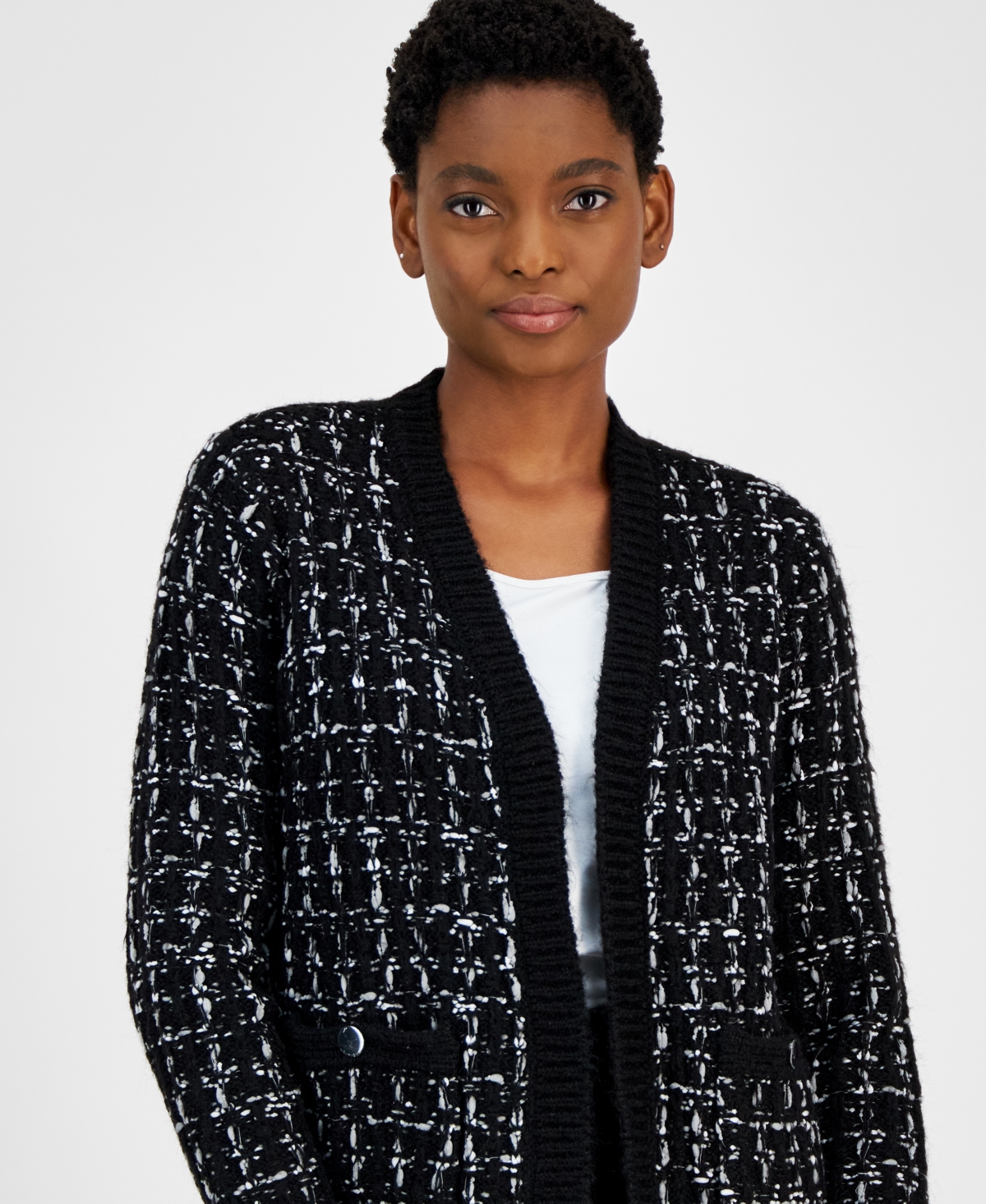 Anne Klein Women's Open-Front Mixed-Stitch Cardigan