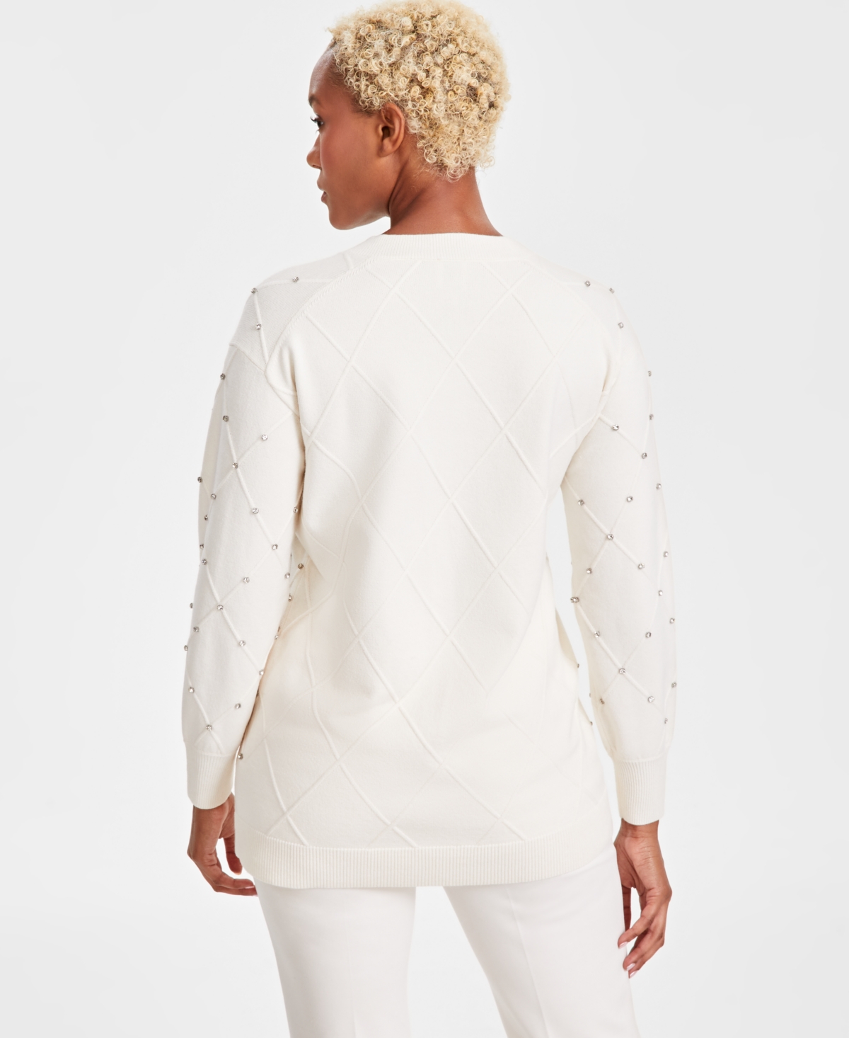 Anne Klein Women's Rhinestone V-Neck Sweater, Regular & Petite