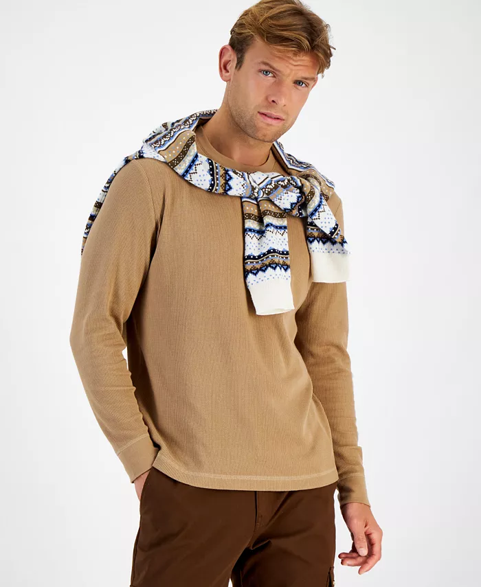 Men's Thermal Long-Sleeve Ribbed Crewneck Sweater