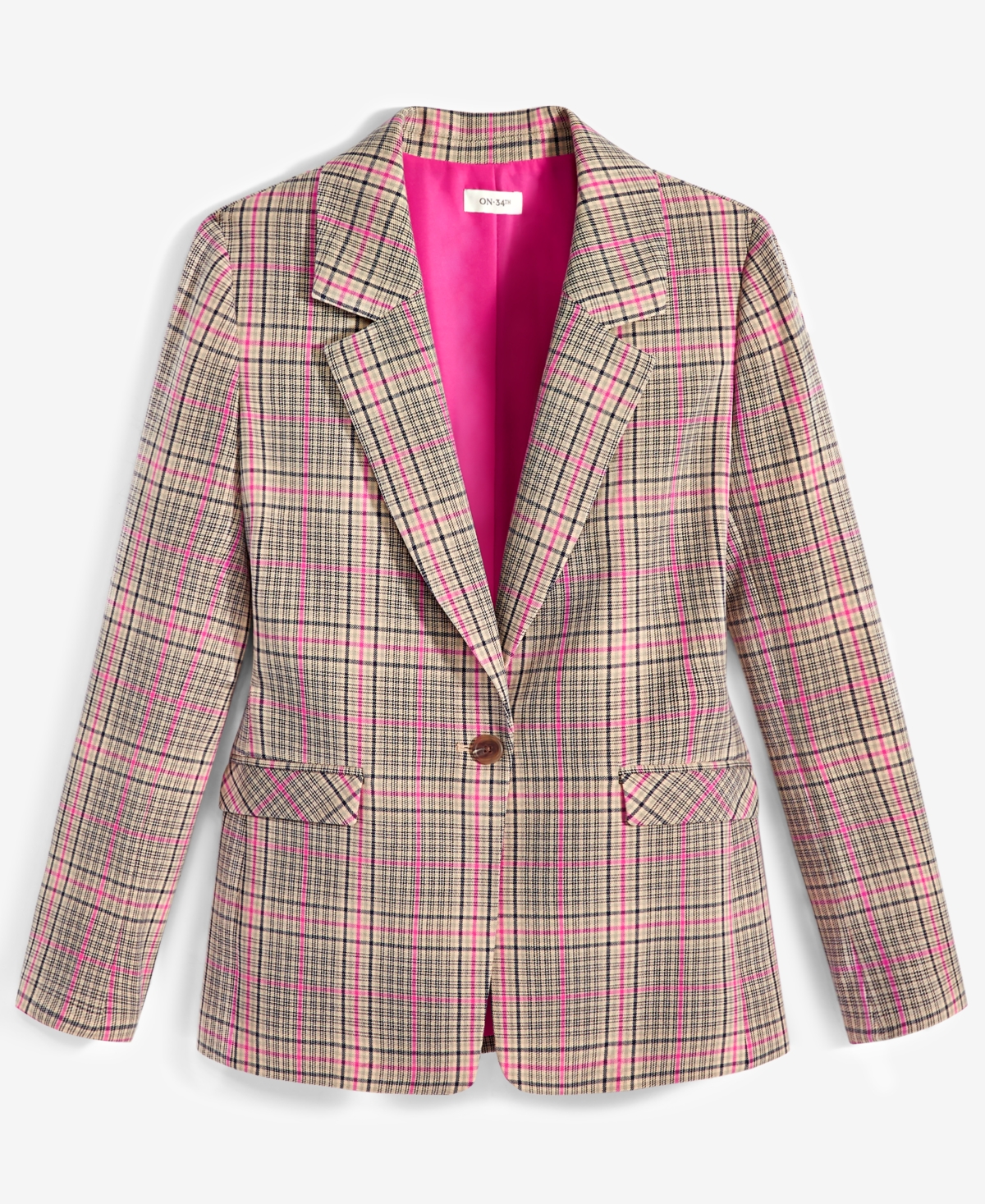 Shop On 34th Women's Plaid Boyfriend Blazer, Created For Macy's In Fuchsia Purple Combo