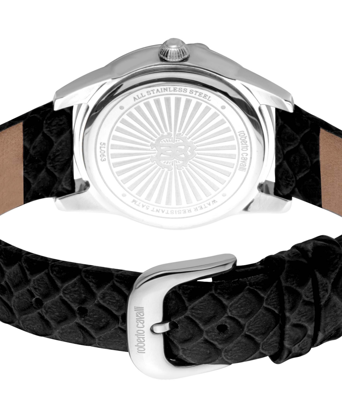 ROBERTO CAVALLI WOMEN'S QUARTZ BLACK LEATHER WATCH 32MM 