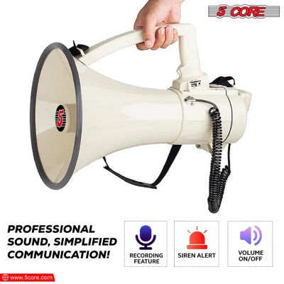 5Core Megaphone Bullhorn Speaker 100W Bull Horn Cheer Megafono 2000 Yards Range Loudspeaker W Siren - 3501 USB