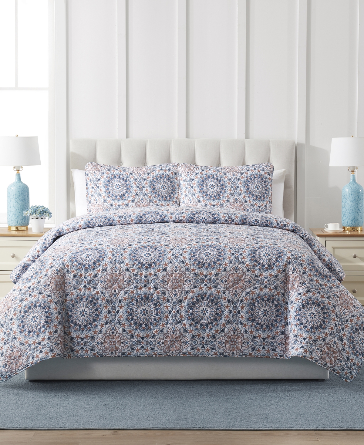 Vcny Home Closeout!  Sea Medallion 3-piece Quilt Set, King In Blue,multi