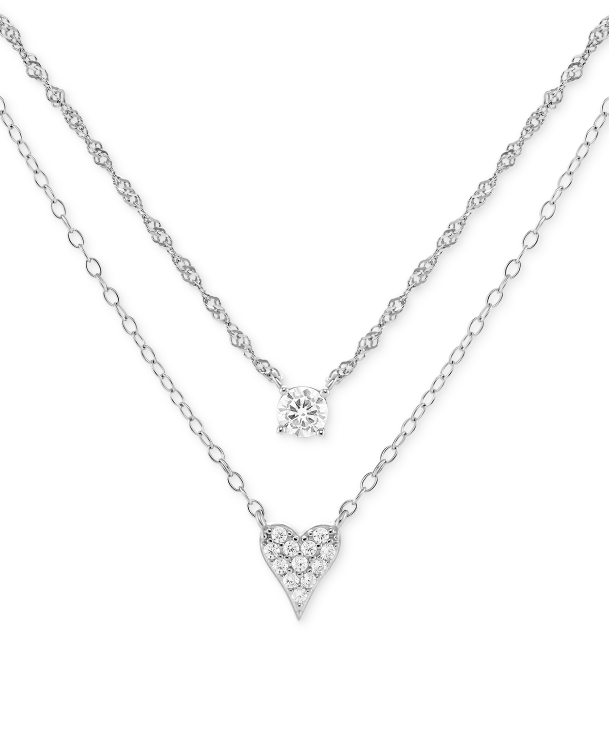 Cubic Zirconia Heart 18" Layered Necklace, Created for Macy's - Sterling Silver