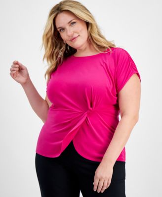 I.N.C. International Concepts - Plus Size Crewneck Twist-Detail Top,