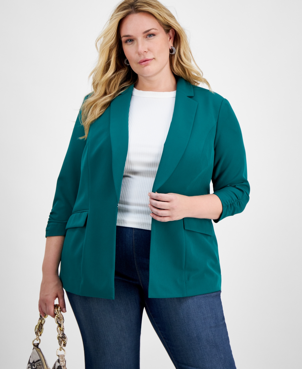 INC INTERNATIONAL CONCEPTS PLUS SIZE 3/4-SLEEVE BLAZER, CREATED FOR MACY'S 