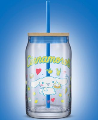 Hello Kitty and Friends Favorite Flavor Cinnamoroll Can Shaped Glass Tumbler with Wood Lid and Straw