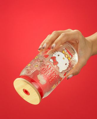 Hello Kitty and Friends Favorite Flavor Hello Kitty Can Shaped Glass Tumbler with Wood Lid and Straw