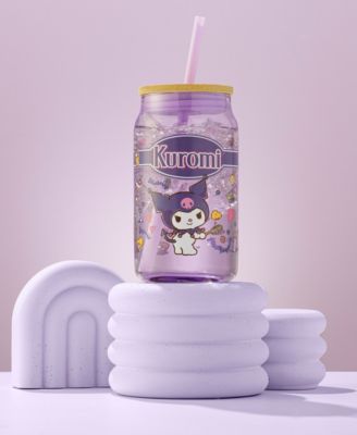 Hello Kitty and Friends Favorite Flavor Kuromi Can Shaped Glass Tumbler with Wood Lid and Straw