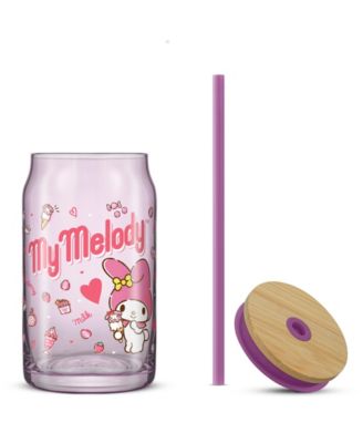 Hello Kitty and Friends Favorite Flavor My Melody Can Shaped Glass Tumbler with Wood Lid and Straw