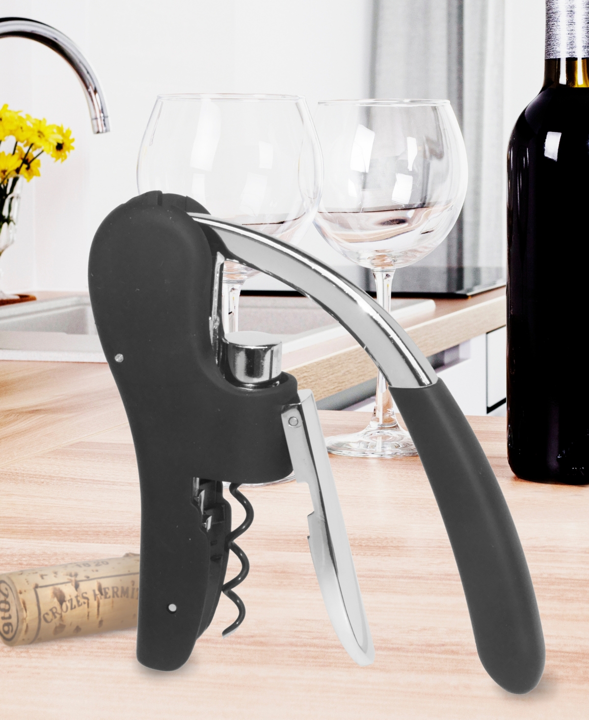 Shop Oggi Lever Action Ss Corkscrew Wine Bottle Opener In Black
