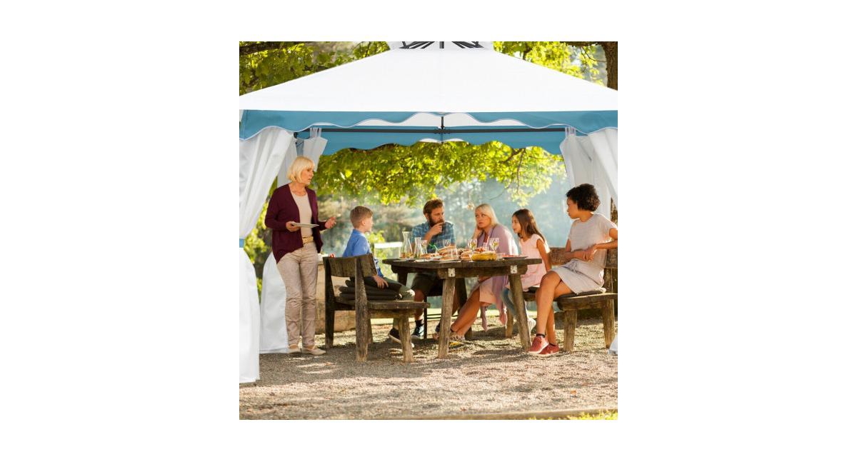 Slickblue 2-Tier 10' x 10' Patio Gazebo Canopy Tent w/ Side Walls - White  Blue
