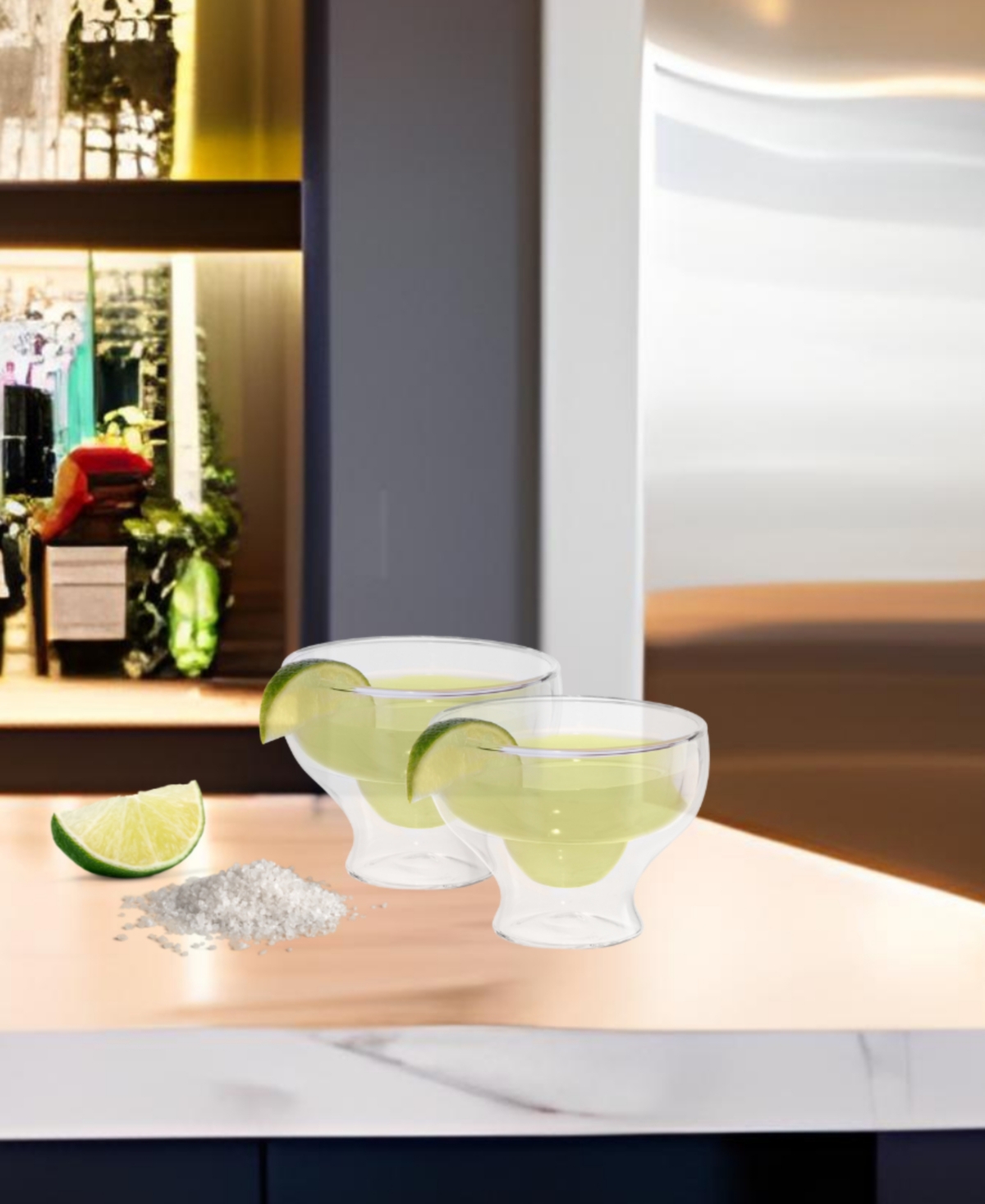 Oggi Set Of 2, 10oz Margarita Double Wall Insulated Glasses In Clear