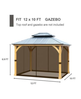 Gazebo Netting 10' x 12' Polyester Screen Replacement 4 Panel Sidewalls for Patio (Only Netting)