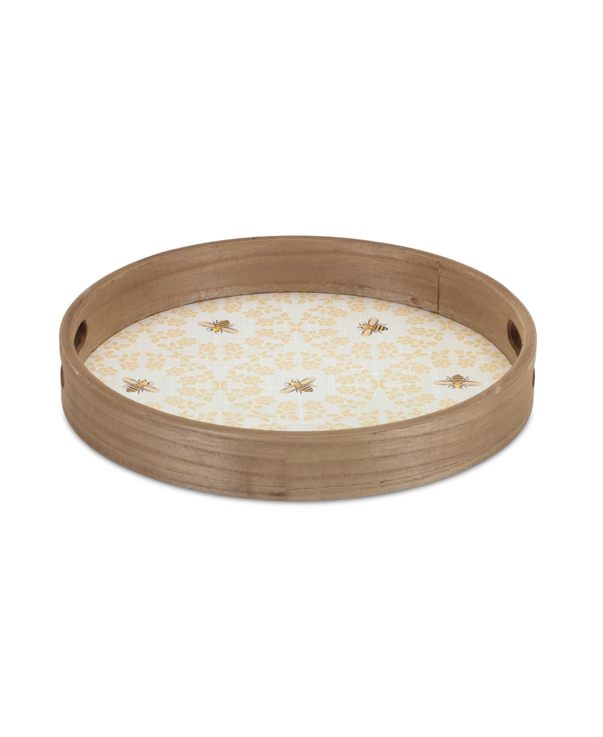 Slickblue Round Bumble Bee Tray With Natural Wooden Accents (Set of 2) - Brown