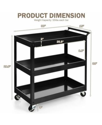 3-Tier Utility Cart with Steel Frame and Four Wheels