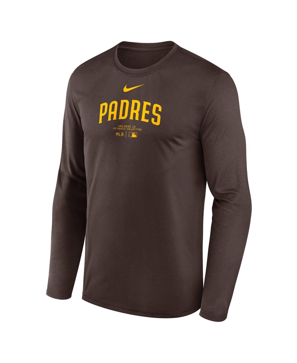 Nike Men'sSan Diego Padres Authentic Collection Practice Performance Long Sleeve T-Shirt - Brown