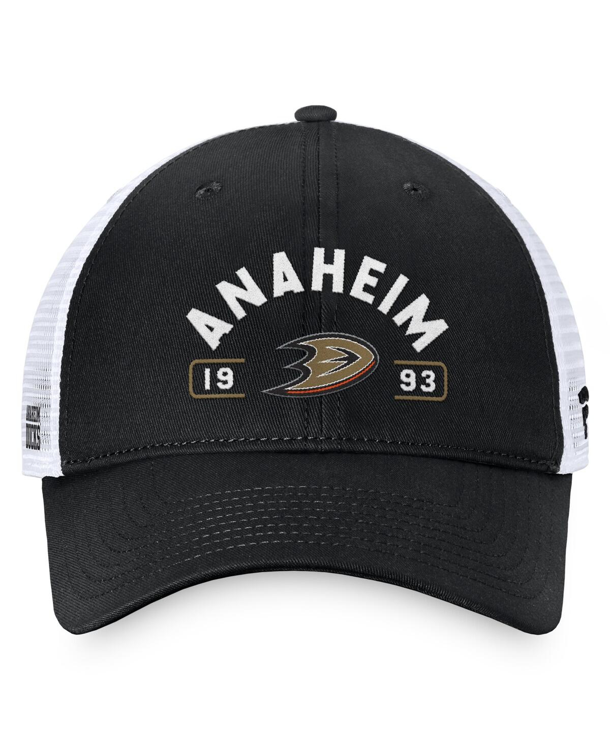 Fanatics Men's Black/white Anaheim Ducks Free Kick Trucker Adjustable Hat In Black,white