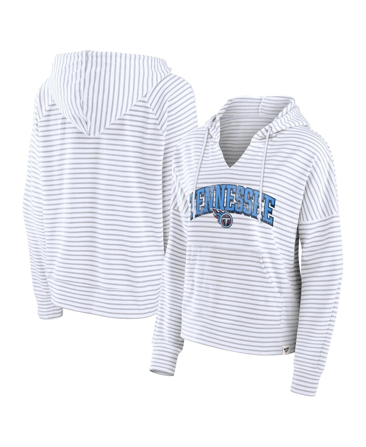 Fanatics Women's White/gray Tennessee Titans Striped Notch Neck Pullover Hoodie In White