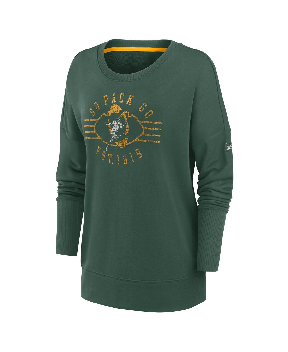 Nike Women's Green Green Bay Packers Rewind Playback Icon Performance Pullover Sweatshirt In Green,gold