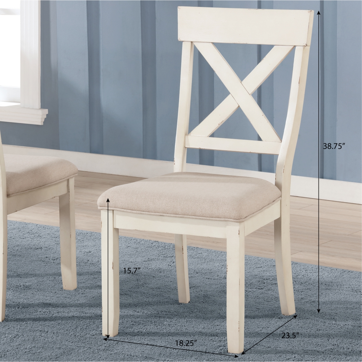 Simplie Fun Wood Cross Back Upholstered Dining Chairs, Set Of 2, Antique White