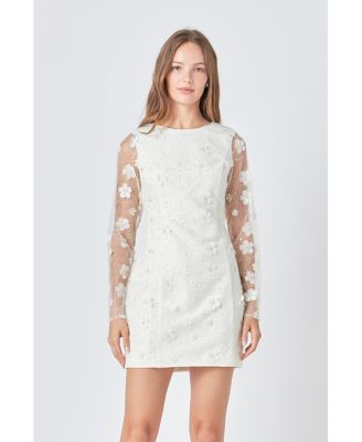 Women's Beaded Overlay Floral Mini Dress
