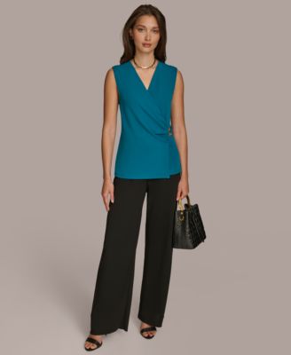 売れ筋商品|||ダナ キャラン ニューヨーク カットソー トップス レディース Women's Sleeveless Faux-Wrap Knit Top Sand 28853031_fpx.tif?$filterlrg$&