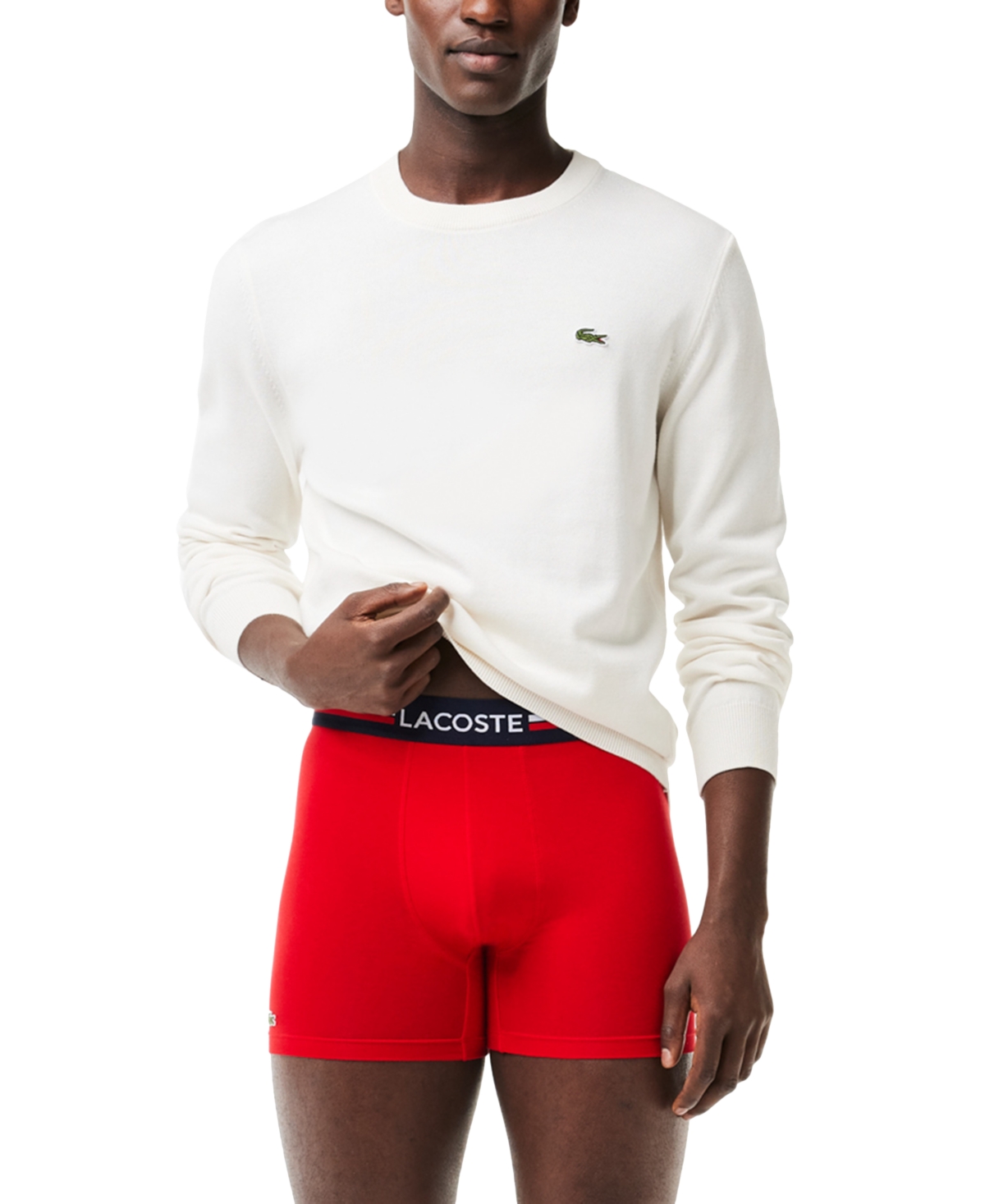 Lacoste Men's 3pk. Regular-Fit Stretch French Flag Boxer Briefs - Grey, Navy