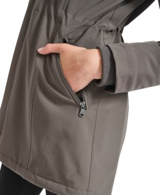 Womens Petite Hooded Faux-Fur-Lined Anorak Raincoat