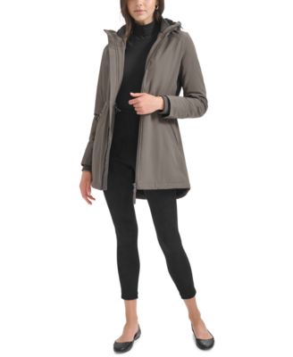 Womens Petite Hooded Faux-Fur-Lined Anorak Raincoat