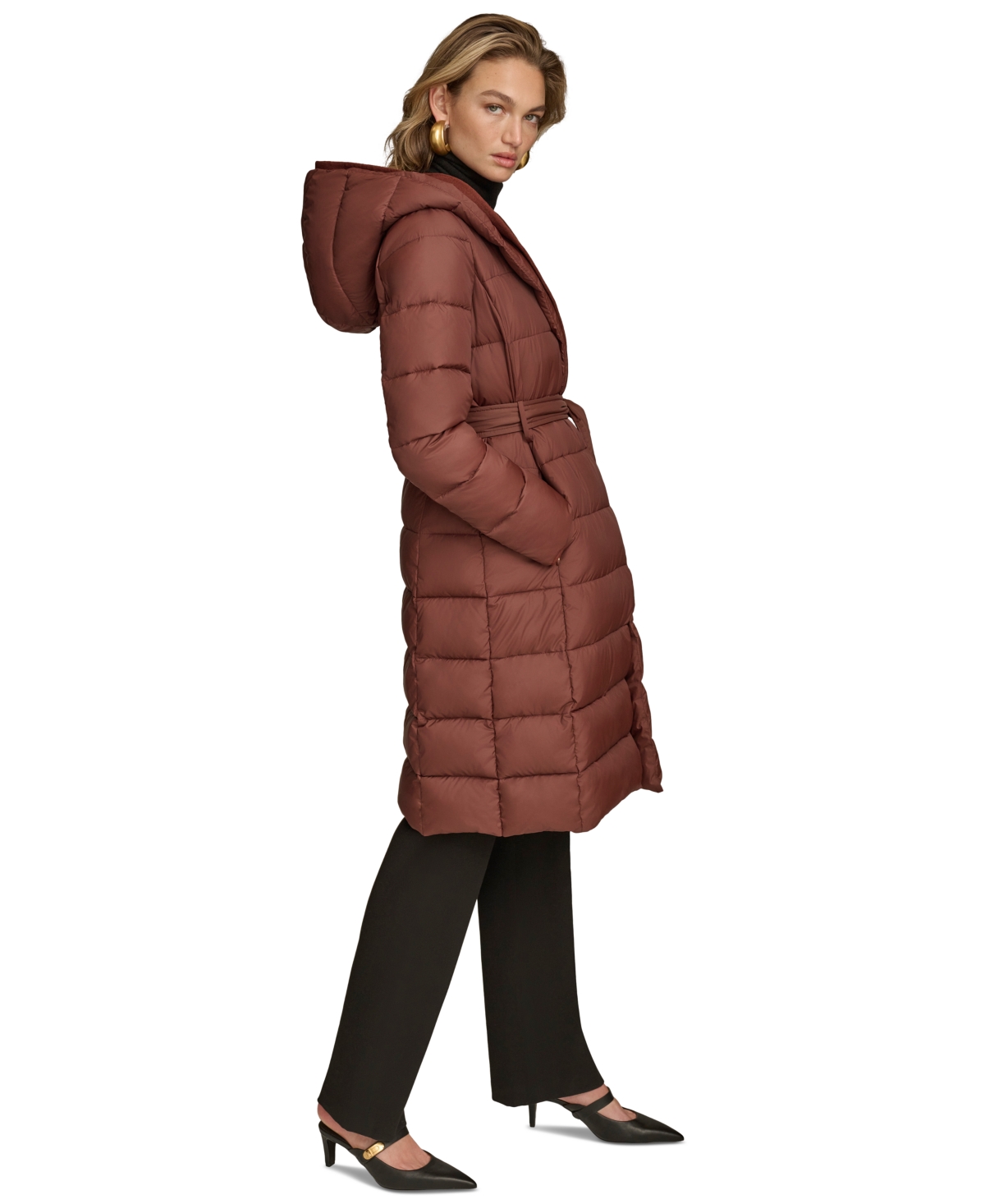 Donna Karan New York Women's Belted Hooded Puffer Coat