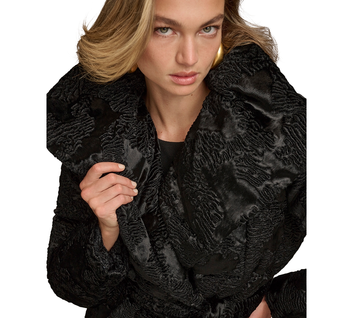 Donna Karan New York Women's Belted Wing-Collar Teddy Coat, Created for Macy's