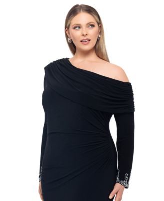 Plus Size Off-Shoulder Embellished-Cuff Dress