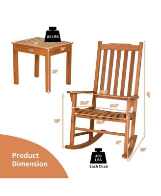 3 Pieces Eucalyptus Rocking Chair Set with Coffee Table