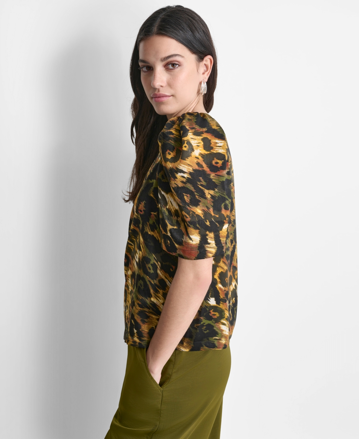 Dkny Women's Printed Asymmetric Zip-Shoulder Blouse