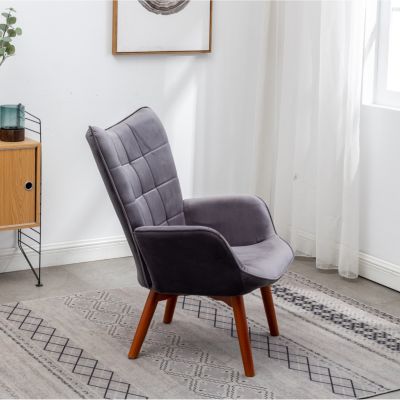 Contemporary Silky Velvet Tufted Accent Chair with Ottoman