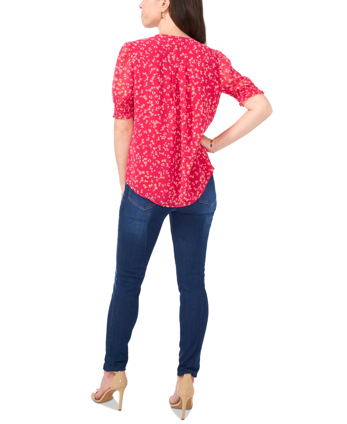 Sam & Jess Petite Floral-Print Pintucked Blouse