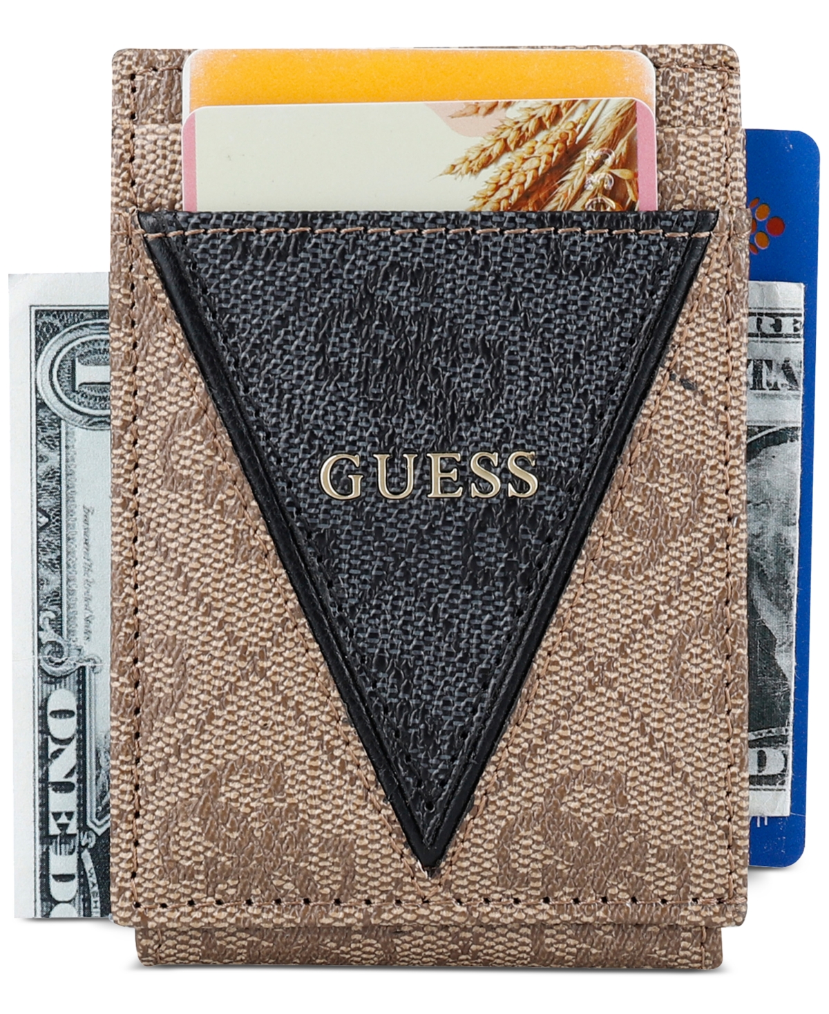 Men's Quattro Patchwork Triangle Logo Wallet In Black,tan
