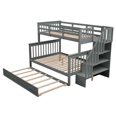 Twin-Over-Full Bunk Bed with Storage and Guard Rail