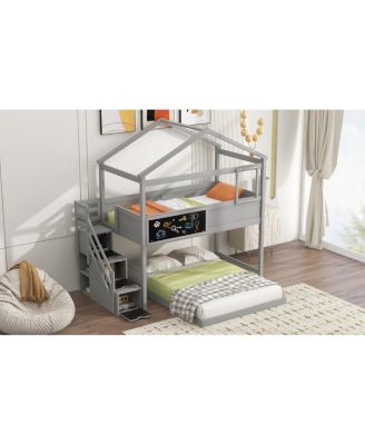  Twin Over Full House Bunk Bed With Storage Staircase And Board