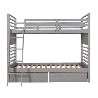Streamdale Twin Over Twin Wood Bunk Bed With Two Drawers