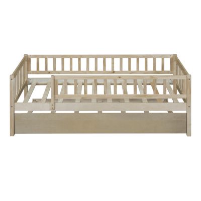 Streamdale Twin Size Wood Daybed With Trundle And Fence Guardrails