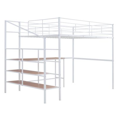 Streamdale Full Size Metal Loft Bed With Desk And Lateral Storage Ladder