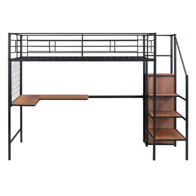 Streamdale Metal Loft Bed with Desk, Storage Ladder & Wardrobe
