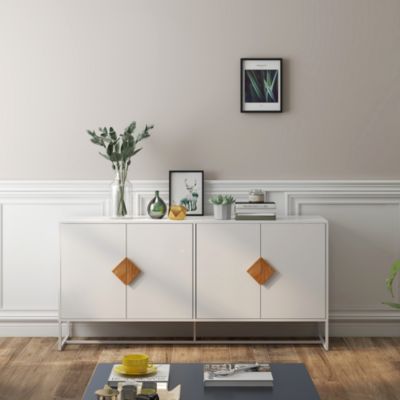 Square-Handled Solid Wood Sideboard with 4 Doors and Storage