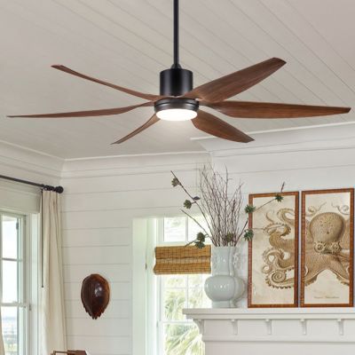 66" Vintage Ceiling Fan Lighting With Brown Blades In Integrated LED