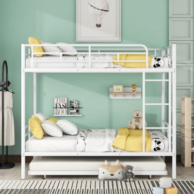 Streamdale Full Over Full Metal Bunk Bed With Trundle, Silver