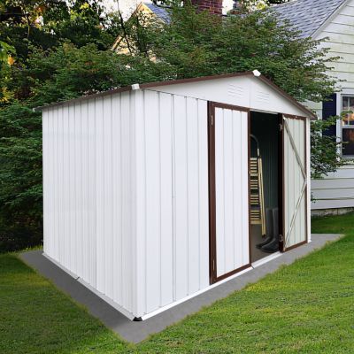 Streamdale Metal Garden Sheds 10FTx8FT Outdoor Storage Sheds White+Coffee