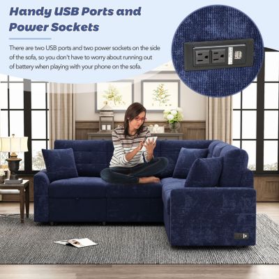 L-Shape Sleeper Sofa with Wheels and USB